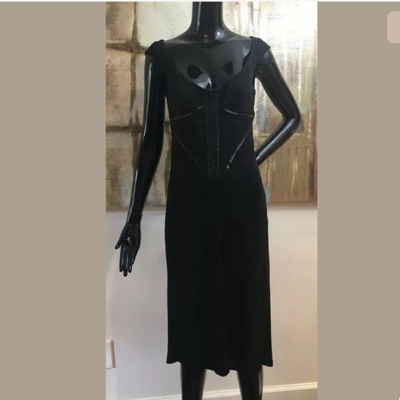 Karen Millen Corset Faux Leather Trim Dress US 6 - Picture 1 of 4